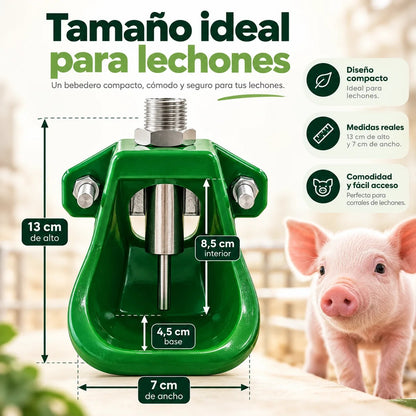 Tamaño ideal para lechones: bebedero de 13 cm de alto y 7 cm de ancho