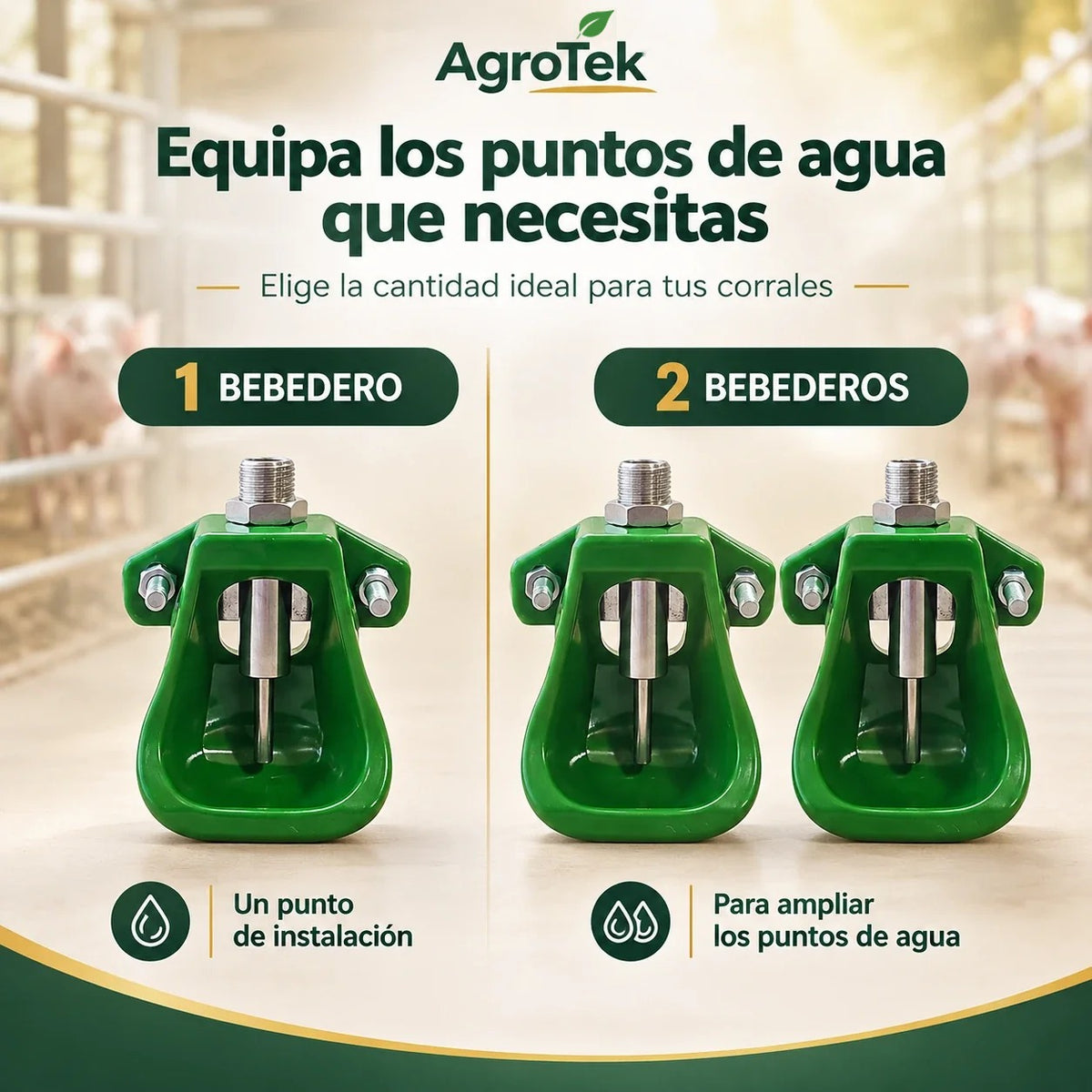 Elige 1 o 2 bebederos automáticos AgroTek para los corrales de tus lechones
